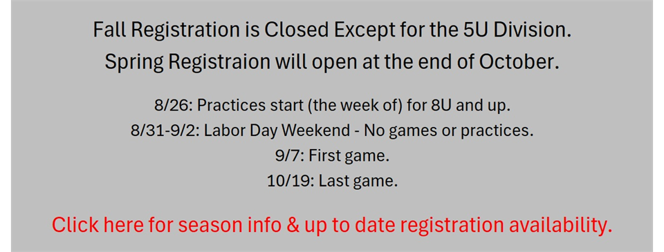 Fall Season Information and Registration